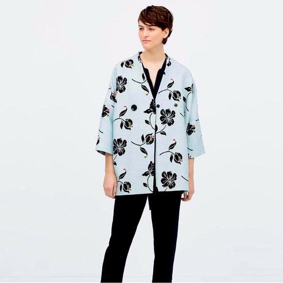 ZARA MANTEL JACKE BLUMEN KIMONO FLORAL PRINT JACQUARD COAT - Picture 1 of 15